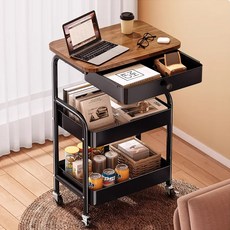 이동식 트롤리 서랍형 수납카트 LUXRORO 다용도 모바일 수납 정리함, 3단, 블랙