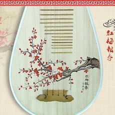 語彈 成人白琵琶青花瓷彩繪，初學練習演奏民族彈撥樂器，女子樂坊專業琵琶, 紅梅報春, 1個