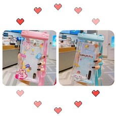 雙扣氣囊手機防水袋觸屏靈敏外賣溫泉手機殻遊泳漂流防水殻通用型 K8U3, 玉桂狗+卡比粉【2個裝/觸屏靈敏】, 1個