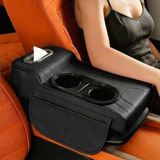 Mayho 차량용 콘솔쿠션 고탄성 자동차 팔걸이쿠션 컵홀더 티슈 팔받침대 수납함, 1개, 블랙