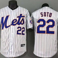 메츠 SOTO 화이트 스트라이프 야구 셔츠 반팔 가디건