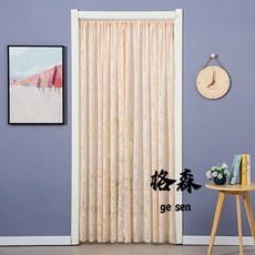 【格森】蕾絲紗門簾室內客廳通用雙開防蚊蟲裝飾簾免打孔伸縮桿隔斷簾, 粉色【單片+伸縮桿】,門口寬70-90高180