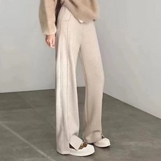 투니스 여성 단색 가을겨울 기모 캐주얼 와이드 긴바지
