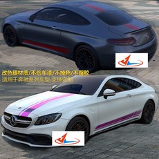 賓士新C級E級CLA級車身電鍍裝飾貼膜，個性拉花側裙貼紙，提升愛車運動感, 電鍍銀：全套, 1個