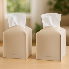 (1+1) 아날로그 감성디자인 소프트레더 가죽 티슈케이스 티슈커버 2p, 크림