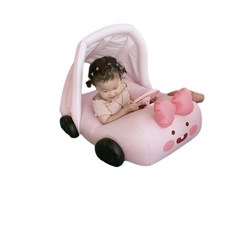 兒童汽車造型泳圈 附遮陽棚與方向盤 適合6個月-5歲寶寶, 粉色遮陽汽車款 適合6個月 - 5歲寶寶, 1個