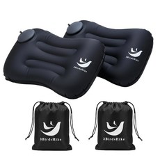 3BirdsHike 2팩 공기 주입식 캠핑 베개 - 목 및 요추 지지를 위한 초경량 여행 해변 에어 베개 압박 팽창 디자인 하이킹 배낭 야외 모험을 컴팩트 블랙, 블랙.
