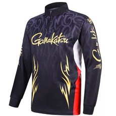 GAMAKATSU 百有釣具 雙面印刷防曬拉鍊衫 長袖 GM-3418 排汗速乾, L黑色白字