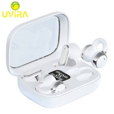 Uvira 무선 블루투스 이어폰 이어클립형 자동 페어링 고음질 블루투스 5.4 투인원 디자인 2가지 커플 이어폰, 화이트, L15