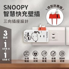 SNOOPY史努比 智慧快充壁插 (附紅屋造型防塵塞), 1個, 大跳