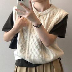 여성 꽈베기 패턴 두툼 라운드 베스트 니트조끼 nys+8705gp