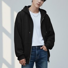 풀로우 특양면 남자 커플 무지 오버핏 후드집업