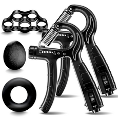 [5종 세트]강도조절 무소음 카운터 손 악력기 5~60kg 남성용 여성용 전완근 운동기구, 1세트, 블랙