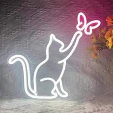 네온 사인 전원 밍이 스위치 나비 불빛 벽장식 침실 생일 선물, 01 Cat Neon Sign, 01 As shown