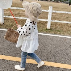 小不點兒 女童波點襯衫 春季新款 兒童洋氣襯衣 寶寶波點上衣 娃娃衫(90cm-150cm)