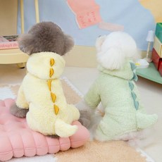 챠니팡 강아지옷 강아지올인원 강아지패딩조끼 가을옷 겨울옷 공룡 후드 올인원, 1개, 옐로우