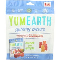 얌어스 스낵 팩 유기농 구미 베어 5개 (0.7 oz.) 개 YumEarth Snack Packs Organic Gummy Bears 5 (0.7 oz.) individual pa, 19g, 1개