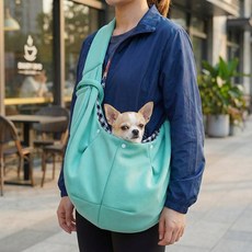 반려동물 강아지 소형견 애견 안전고리 어깨편한 크로스백 포대기 슬링백 산책 이동가방, 민트, 1개