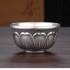 蓮花造型純銀茶具全套，一盤一壺六杯組，中式家用客廳泡茶壺銀製茶道配件, 1個, 蓮花茶杯1個