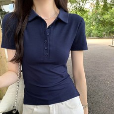 Yellwel 여성용 여름 폴로 카라 반팔 티셔츠 DJP