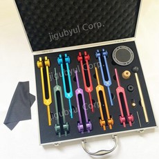 소리굽쇠 세트 튜너 튜닝 굽쇠 포크 사운드 고정 주파수 소리굽쇠세트, N. 8 색 + 액티베이터 세트 (새로운 알루미늄 상자