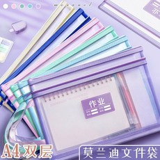 4科目分類文件袋大容量雙層拉鍊作業收納袋學生用透明網紗資料袋, 1個, 活潑可愛馬卡龍色雙層科目袋, 1個 粉色綜合