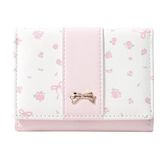 [ 1065674 ] 모다캐리 작은 지갑 플로럴 코케트 리본 귀여운 ID 7 신용 카드 슬롯 여성용 여아용 핑크