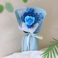 센트바스켓 비누꽃 프리저브드 안개 믹스 한송이 장미 꽃다발, 블루, 1개