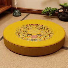 명상 원형 방석 원형매트 기도 쿠션 바닥 방석 자수 명상매트 탈부착 가능 대형 매트 두께 8cm, 옐로우