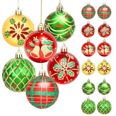 YARIEW 6.4cm(2.5인치) 크리스마스 볼 장식품 16개 나무 레드 그린 및 골드 반짝이는 벽걸이 전구 펜던트 트리 장식 홀리데이 홈 축제 295150, YARIEW 6.4cm(2.5인치) 크리스마스 볼 장식