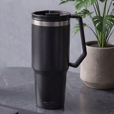 노르센 대용량 304 스텐 손잡이 텀블러+빨대, 1개, 600ml, 블랙