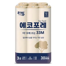 Living SOFT TISSUE Eco Fore 3層高級捲筒衛生紙, 33m, 1個, 30入