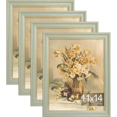 Vittanly 27.9 x 35.6cm(11 x 14인치) 사진 액자 4개 세트 벽 마운트용 빈티지 사진 프레임 매트 포함 디스플레이 20.3x25.4cm(8x10인치), 연한 녹색