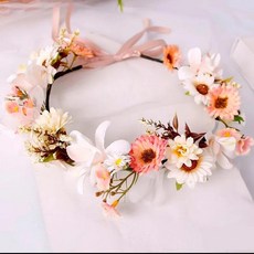 소녀 꽃 화환 헤어 밴드 신부 머리 장식 빈티지 보헤미안 여행 휴가 시뮬레이션 웨딩, 01 Diameter 19cm, 01 빠른, 08 K