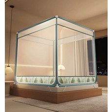 침대 모기장 텐트 낙하방지 모기 방지 원터치 등받이 사각 방충망, 올리브색 쥐 항균 모기장