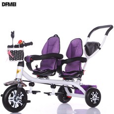 DFMEI 兒童三輪車雙胞胎手推車雙人寶寶腳踏車嬰兒輕便推車童車, 1個, 1cm, 紫色無棚雙人防爆輪:參考詳情