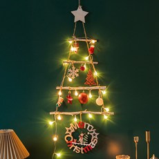 BeautifulDecoSense Happiness 4層壁掛聖誕樹 + 裝飾品套組, 紅色, 37 x 60cm