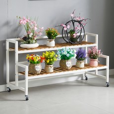 디원리빙 이동식 프리미엄 철제프레임 계단식 화분 정리 선반대, 화이트 120cm, 2단