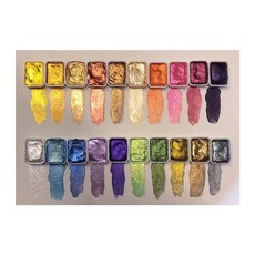 안채 메탈 물감 펄 수채화 민화 동양화 10색 1ml 팔레트 전통 한국화 고체 접시, 적백+골드 각 2ml, 1색, 1L