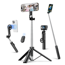 NICESUN 맥세이프 블루투스 휴대폰 셀카봉 스마트폰/카메라/고프로 호환 강력 자석 휴대폰 삼각대 130cm TP13, 블랙, 1개