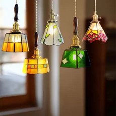 스테인글라스 조명 스테인드글라스 식탁 팬던트, AL. D 삼색 체크 무늬 호두나무 스타일