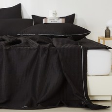 고급스럽고 시원한 시어서커 홑이불 베개세트, 블랙