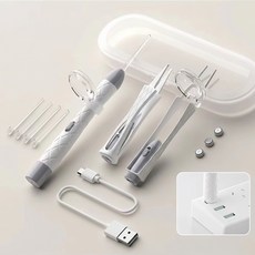 發光掏耳棒 鼻屎夾 兒童成人通用 附USB充電線, 1套, 白色