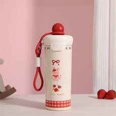 可愛動物浮球杯 316不銹鋼保溫杯 黑貓設計, 白色小紅兔, 1套, 500L