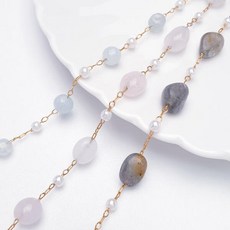 내츄럴 원석 진주 목걸이 체인 악세사리 부자재 1M, 애쉬, 1개