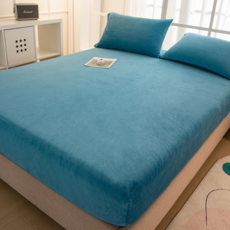 가을 겨울 두꺼운 털 침대 삿갓 싱글 정전 방지 침대 커버 기모 매트 커버, 90*200, 파란색