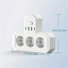 EU 플러그 콘센트 코드 멀티탭 소켓 최대 전기 전력 USB 2500W 없음 전원 포트 4구 스트립 연장 타입 벽면, white