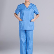 dimowa 병원유니폼 간호사 물리치료사 에스테틱유니폼, 1개, (순면직물) 스카이블루