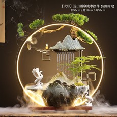 創意中式循環陶瓷流水器噴泉招財客廳辦公室桌面生財擺件開業禮品, 版大號50圈(雨簾)瑞鶴呈祥