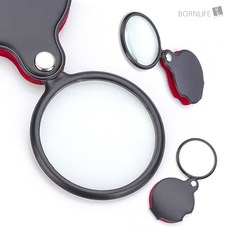 본라이프 고배율 큰사이즈 폴딩 휴대용 접이식 돋보기 노안 확대경 케이스포함 엄마 아빠 할머니 할아버지 효도선물 10배율 작은글씨 확대 독서용 교재용 책돋보기 손잡이형돋보기, 접이식돋보기, 1개